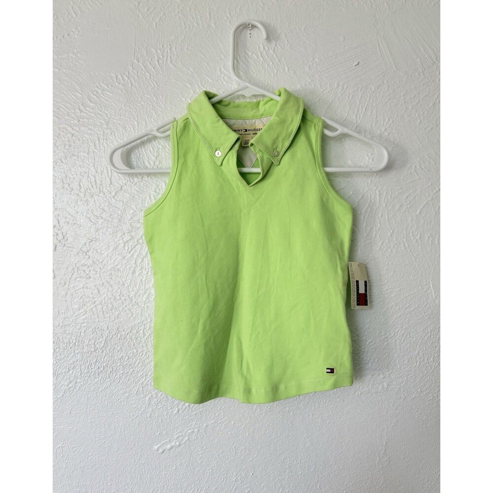 Tommy Hilfiger Vintage Vibrant Green Collared Sleeveless Tank Top Size S NWT